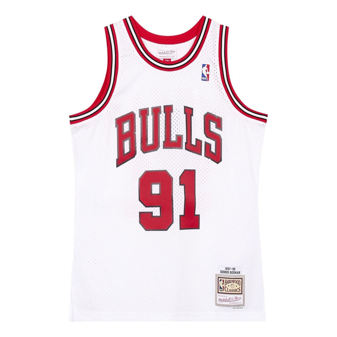 قميص دينيس رودمان 91 من ميتشل ونيس × شيكاغو بولز NBA 1997-98 SMJYAC18079-CBUWHIT97DRD