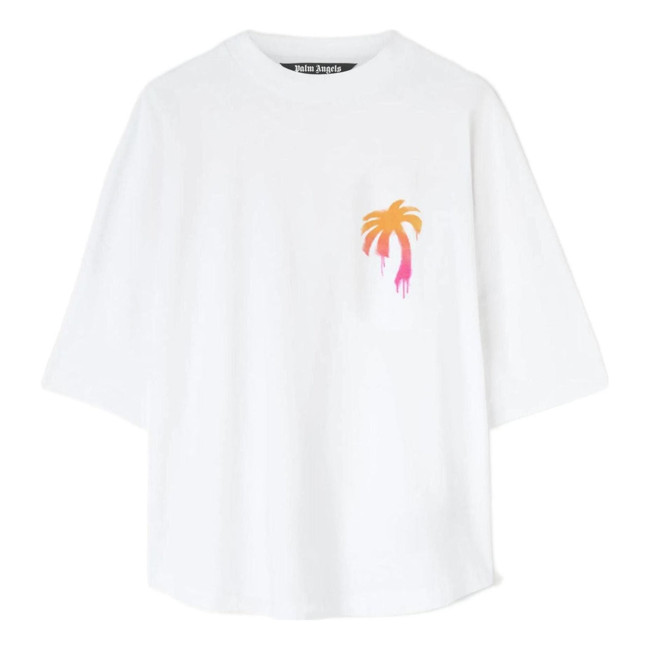 تيشيرت Palm Angels FW22 بشعار Palm المرشوش "White Fuchsia" PMAA002F22JER0040132