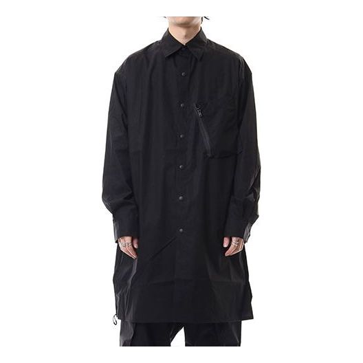 Men's Y-3 SS21 Side Asymmetric Long Shirt Black DY7336