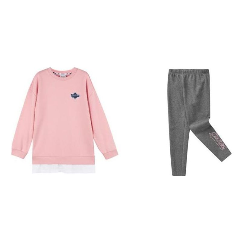(GS) Skechers Logo Print Round Neck Sweatshirt Casual Pants Thickened Fleece Suit 'Multi-Color' L422G095