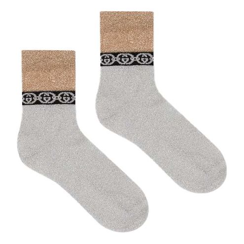 (WMNS) Gucci Interlocking GG Chain Socks 1 Pack Silver Golden 609345-3GF05-1975
