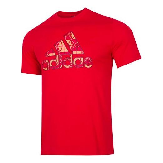 Men's adidas CNY Large Logo Round Neck Pullover Basketball Sports Short Sleeve Red T-Shirt HE3344