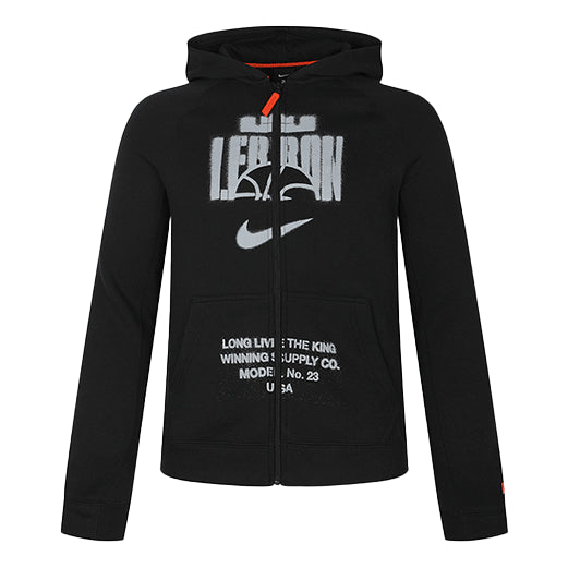 (GS) جاكيت Nike رياضي كاجوال بغطاء للرأس وأكمام طويلة وسحاب للأولاد والبنات، لون أسود BV4391-010