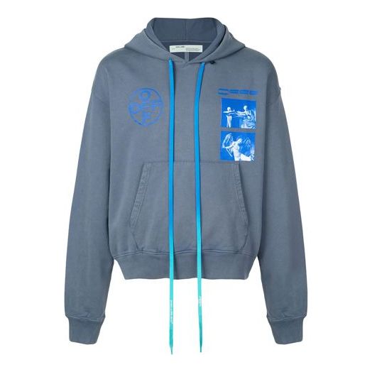 Men's Off-White Painting Drawstring Blue OMBB037F19E300093830