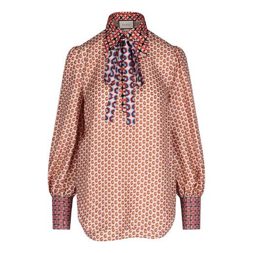(WMNS) Gucci Long Sleeve Shirt With Spliced Contrast Detail Cuffs For Orange 602041-ZADF5-9098