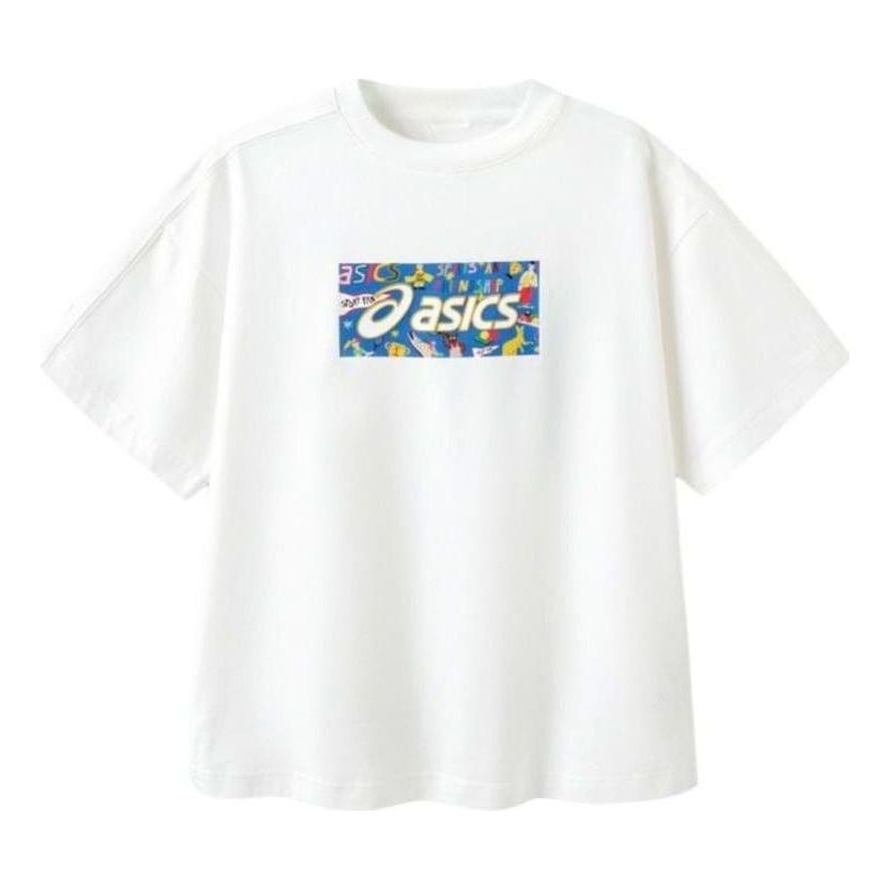 (GS) ASICS Logo Print T-shirt 'White Blue' 332241173077-10