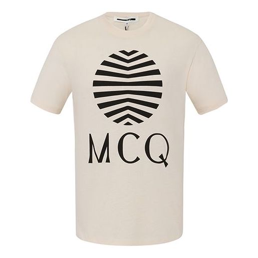 Men's McQ Alexander McQueen Logo Printing Round Neck Short Sleeve Beige 291571-ROT37-9089