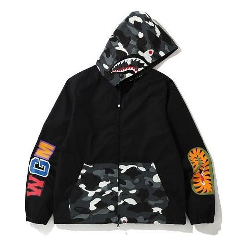 A Bathing Ape Shark Camo Pocket Full Zip Hoodie 'Black' 0ZXSWM140008D
