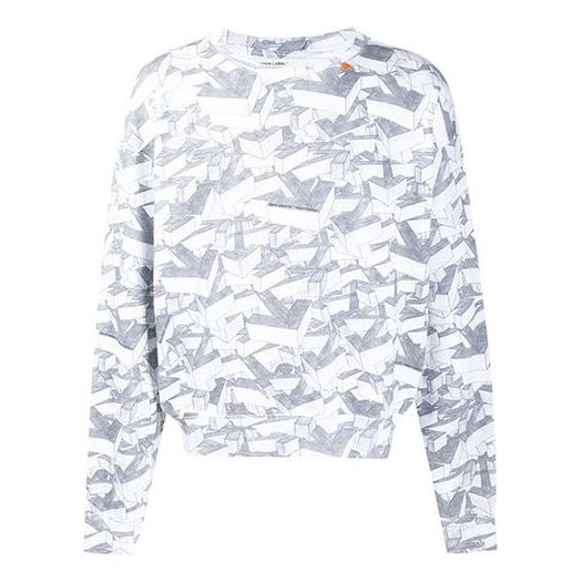Men's Off-White Cotton Geometry Pattern Full Print Round Neck Long Sleeves White OMBA035R20E300339910