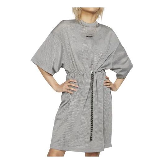(WMNS) Nike Minimalistic Round Neck Mesh Tied Waist Dark Grey Dress CJ0177-002