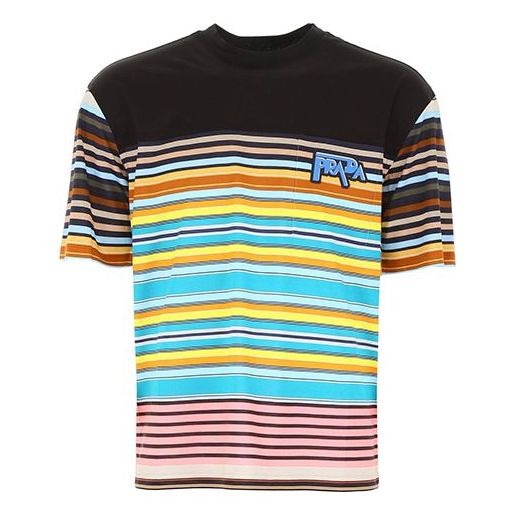 Men's PRADA Pocket Logo Stripe Short Sleeve Black UJN553-1S6N-F0U69