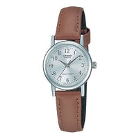 CASIO Leather Belt Vintage Silver/Brown Silver DialBrown Strap SilverBrown Analog LTP-1095E-7B