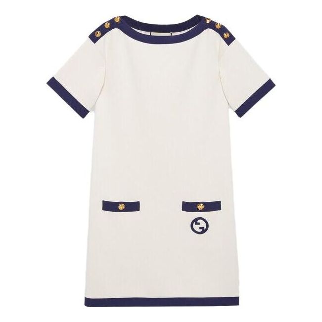 (WMNS) Gucci Cotton and silk blend dress 'Ivory Dark Blue' 742961-XKC76-9329