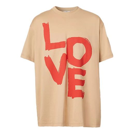 Men's Burberry Love Pattern Loose Short Sleeve Yellow 80375851