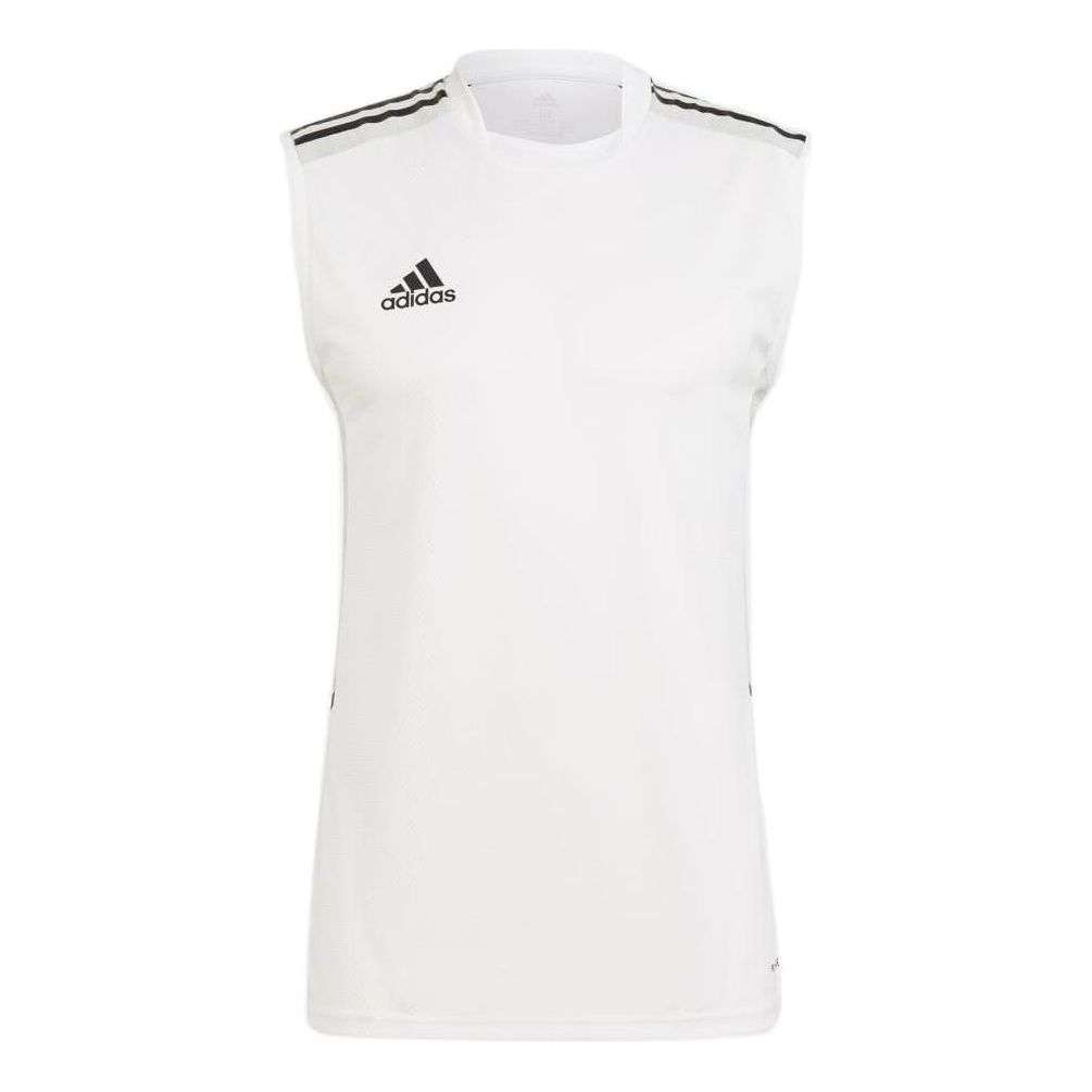 Men's adidas Solid Color Stripe Logo Round Neck Soccer/Football White Vest GH7160