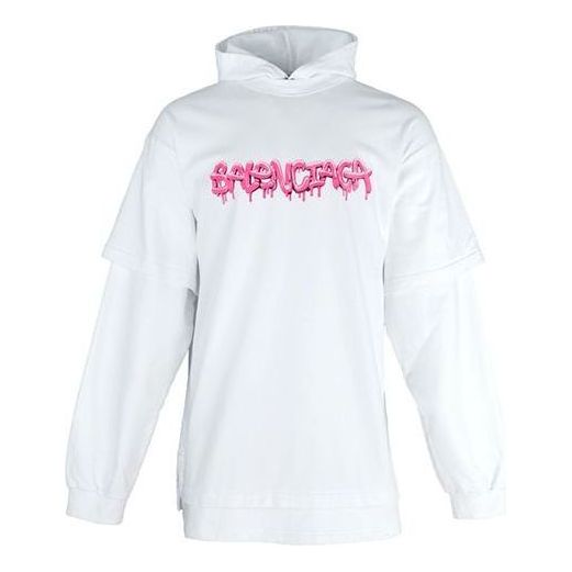 Balenciaga Slime Double Long Sleeve Hooded T-Shirt 'White Bubblegum' 681029TLVF10901