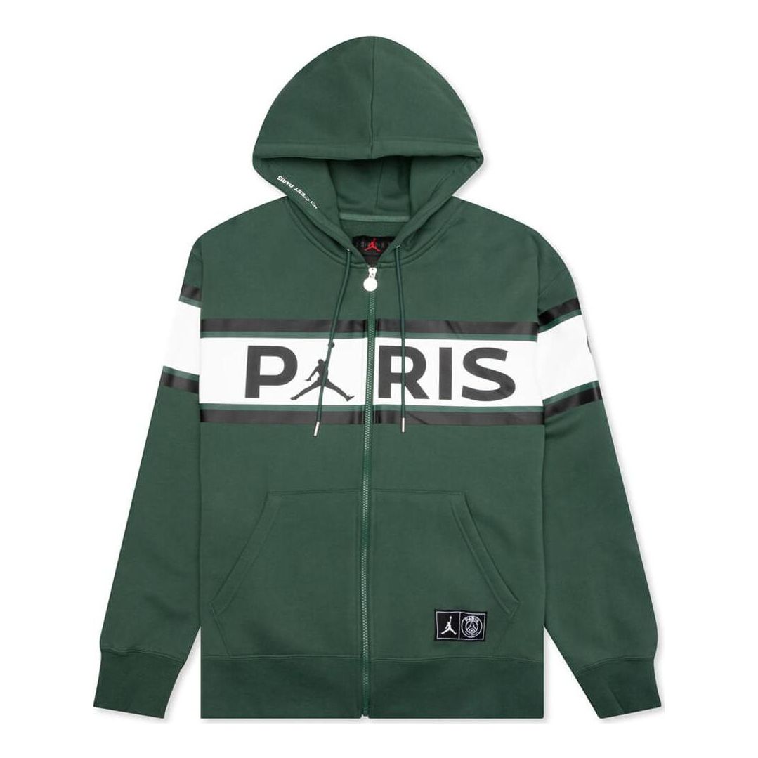 Men's Jordan Paris Saint-Germain Zipper Fleece Hooded Long Sleeves Jacket Green DB6481-333