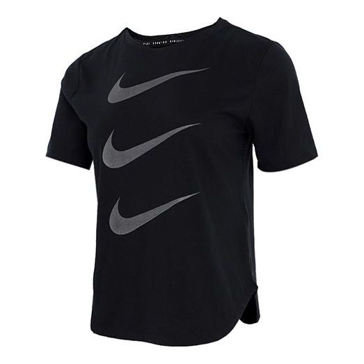 (WMNS) تي شيرت Nike الرياضي الكاجوال ذو الرقبة المستديرة والتهوية وأكمام قصيرة باللون الأسود DC4324-010