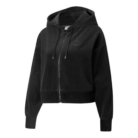 (WMNS) PUMA Casual Embroidered Zipper Short hooded Jacket Black 532948-01