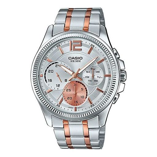 CASIO Waterproof Quartz Mens Silver Analog MTP-E305RG-7AVDF