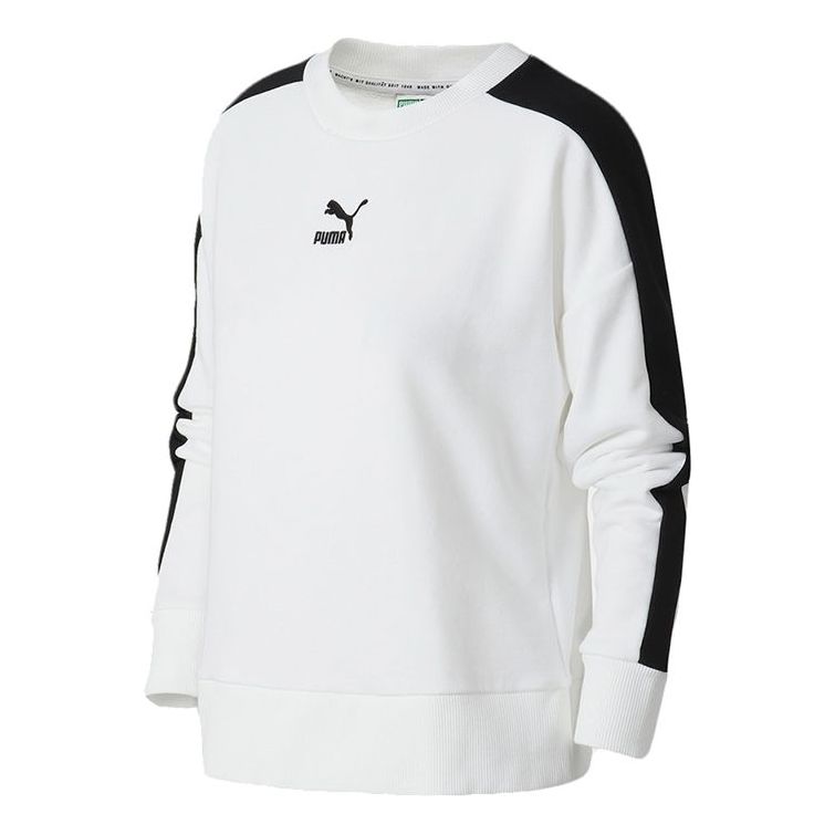 (WMNS) PUMA Classics T7 Crew Regular Fit Printing Round-neck Sweatshirt White 599226-02