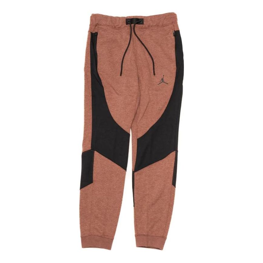 Men's Air Jordan Stripe Printing Logo Lacing Bundle Feet Sports Pants/Trousers/Joggers Brown DQ7320-231