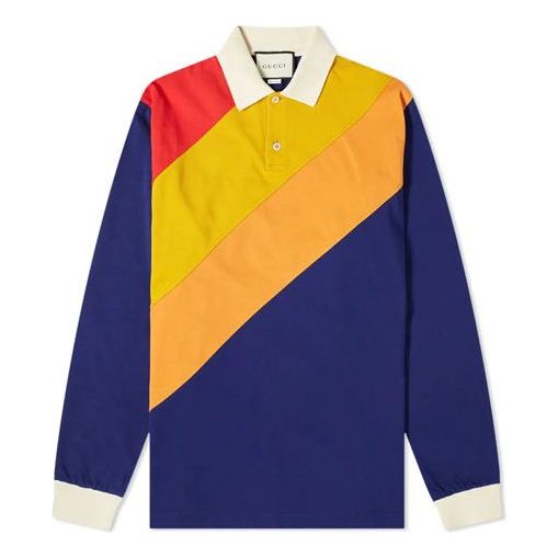 Gucci Color Matching Long Sleeve Polo Shirt For Men Blue 613844-XJCGR-4449