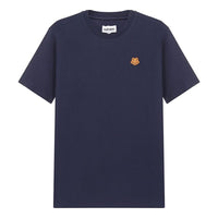 Men's KENZO SS22 Small Tiger Head Pattern Embroidered Round Neck Short Sleeve Navy Blue FB55TS0034SA-76