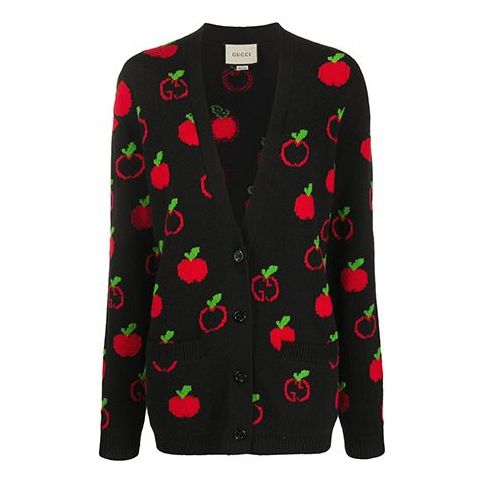 (WMNS) Gucci Apple Inlay Knitted Cardigan For Black 606114-XKA7I-1072