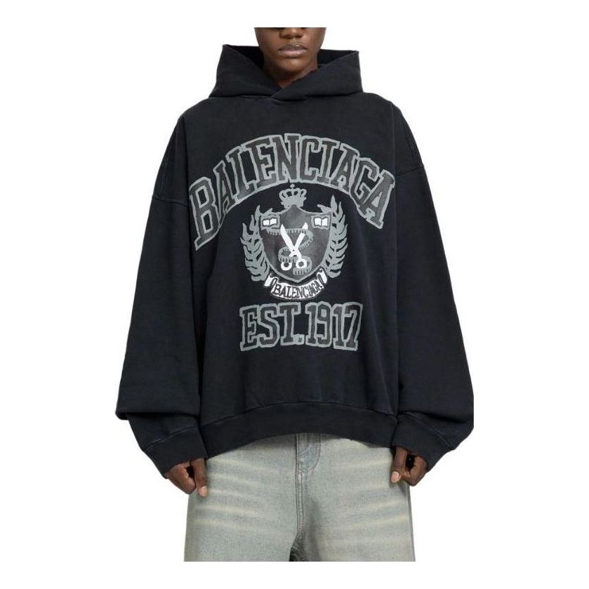 (WMNS) Balenciaga Logo Hoodie 'Black Cottom' 744463TOVK28190