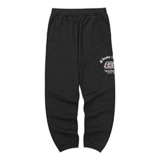 (WMNS) Skechers Waist Fleece Tapered Sports Pants 'Black Grey' L322W064