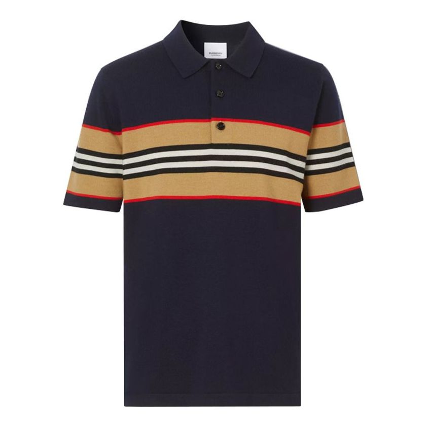Men's Burberry Stripe Printing Short Sleeve Polo Shirt Navy Blue 80259631