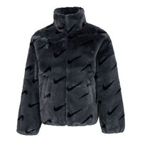 (WMNS) Nike Printed Faux Fur Jacket Asia Sizing 'Dark Smoke Grey' DQ6843-070