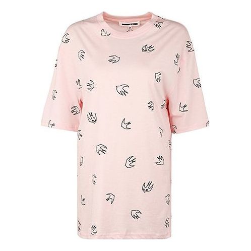 McQ Alexander McQueen Swallow Printing Round Neck Short Sleeve Pink 494256-RNJ54-5703
