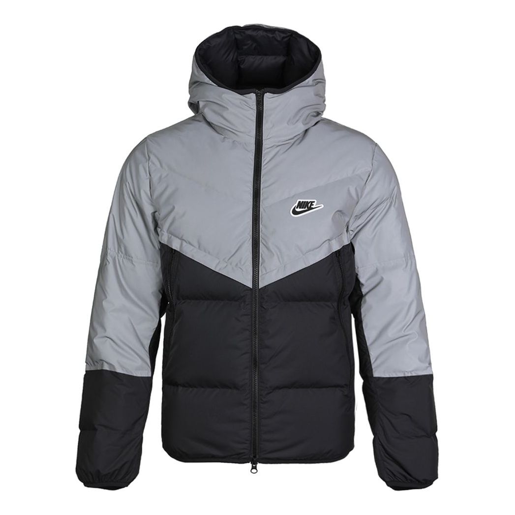 Nike Stay Warm Colorblock Reflective Casual hooded down Jacket Black Gray Colorblock CZ1493-010