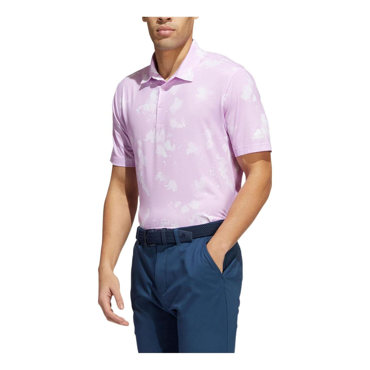 Men's adidas Full Print Pattern Lapel Short Sleeve Purple Polo Shirt HN7137