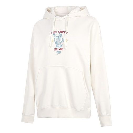 (WMNS) PUMA Oversized Graphic Hoodie 'White' 537633-99