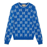 Gucci Jumbo GG Jacquard Crew Neck Sweater 'Blue Ivory' 694767-XKCDF-4559