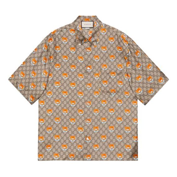 Kai x Gucci Crossover SS21 Full Print Cartoon Short Sleeve Shirt Brown 660419-ZAG1O-2233