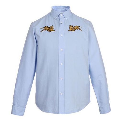 Men's KENZO Cotton Embroidered Long Sleeves Shirt Sky Blue F955CH4021LD-63