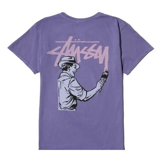 Stussy Painter Pigment Dyed Tee Back Printing Short Sleeve Unisex Purple 1904398-PURP