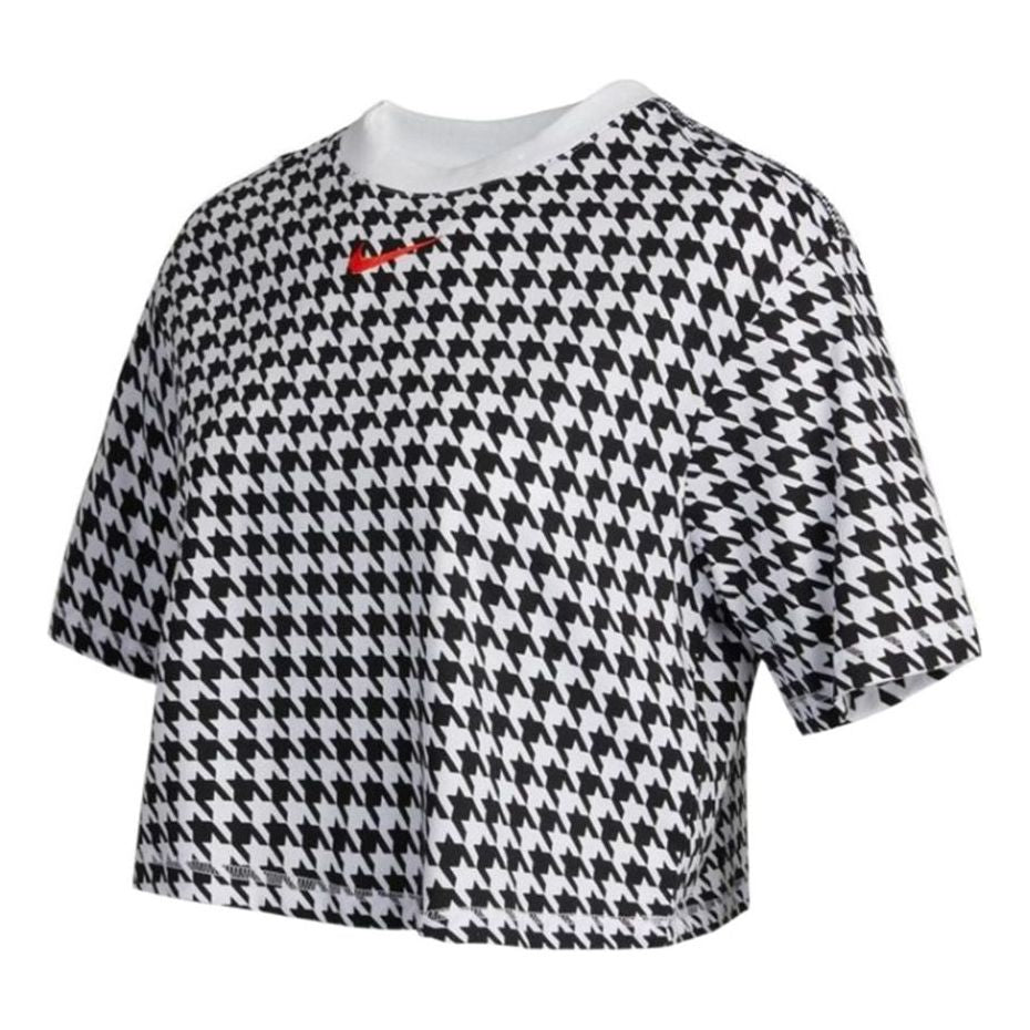 (WMNS) تيشيرت Nike Sportswear Icon Clash الرياضي الكاجوال بأكمام قصيرة ونقشة مربعات سوداء DD5034-100