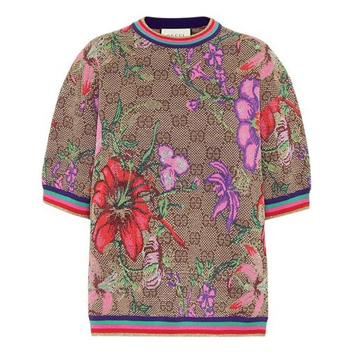 (WMNS) Gucci GG Floral Printed Crewneck For Brown 606083-XKA7F-2006
