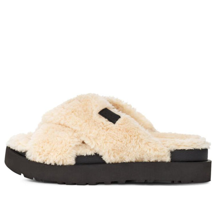 (WMNS) UGG Fuzz Sugar Cross Slide 'Natural Black' 1135131-NBLC