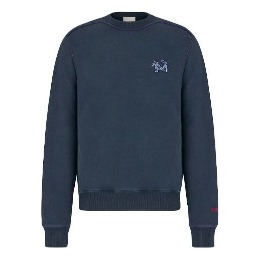 Men's DIOR x Kenny Scharf Crossover SS22 TIGER Printing Round Neck Long Sleeves Navy Blue 213J645A0531-C542