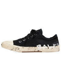 Balenciaga Paris Low Top Sneakers 'Black Destroyed Cotton and White Rubber with Graffiti' 688754W3RR51099