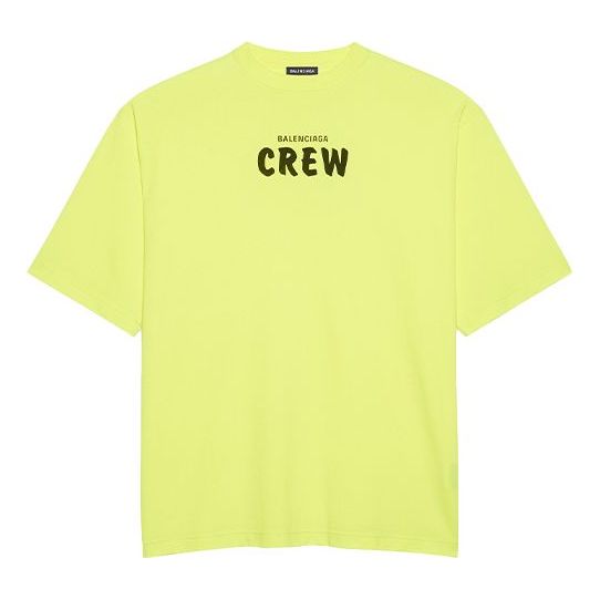 Men's Balenciaga Crew Alphabet Printing Short Sleeve Fluorescent Green 620969TIVG97072