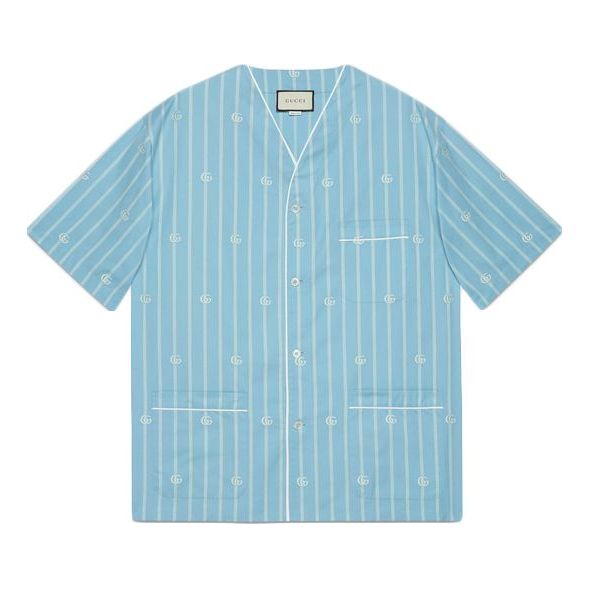 Gucci GG Striped Cotton Oversized Shape Shirt For Men Blue 618919-ZAEQH-4234