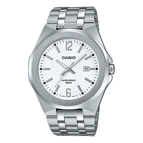 CASIO Waterproof Stainless Steel Strap Mens White Analog MTP-E158D-7A2021