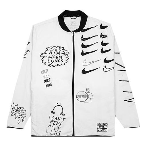 جاكيت جري Nike Run Nathan Bell مطبوع عليه شعار جرافيتي جاكيت رياضي زي بيسبول أبيض AJ7760-133